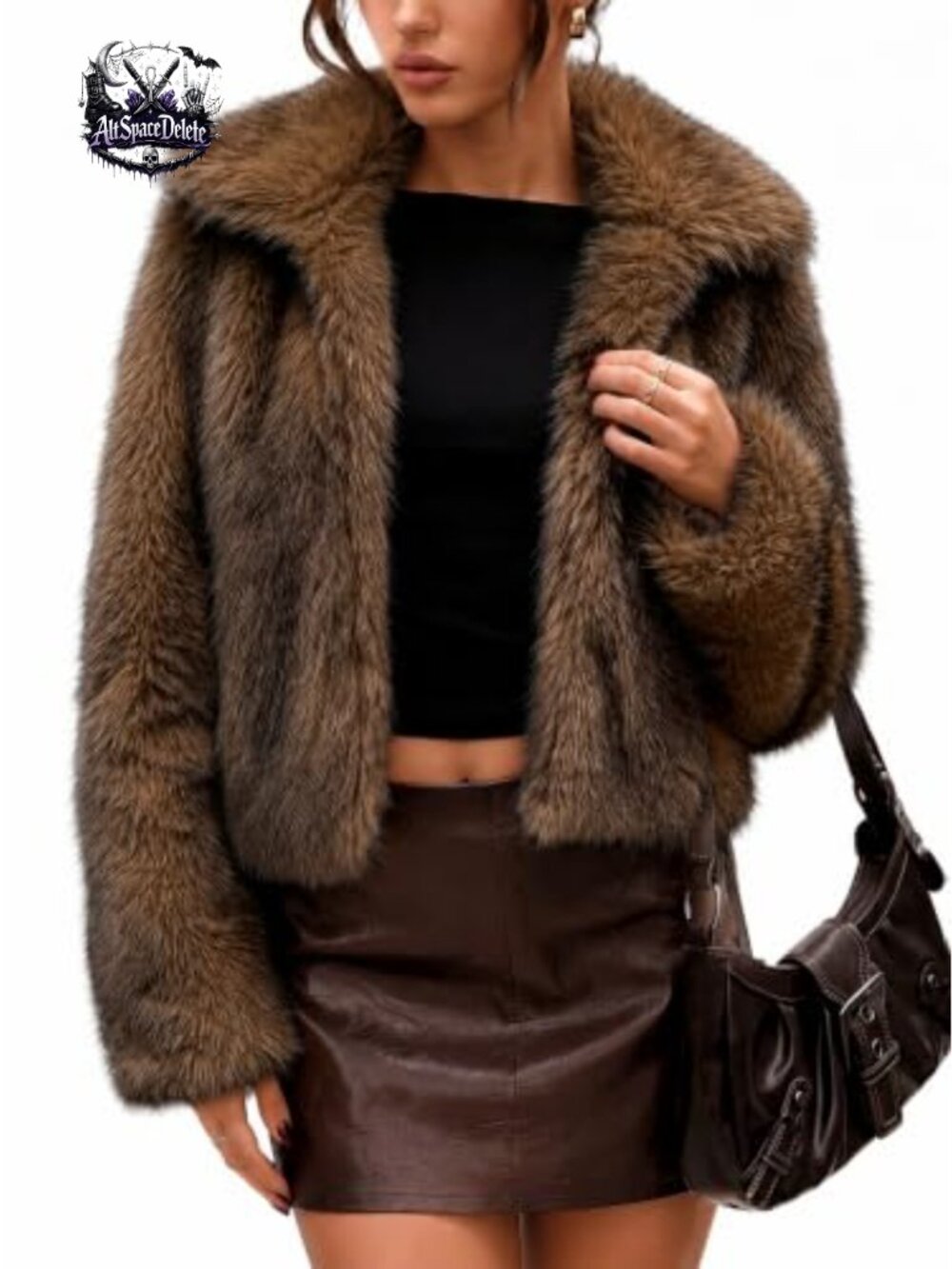 Faux Fur Coat Womens Two-Tone Cropped Fluffy Jacket